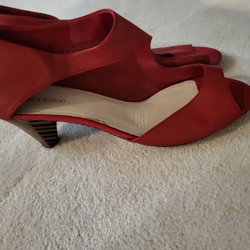 Diana Ferrari Red Peep-Toe Heels. Size 11